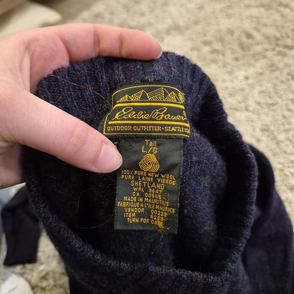 Vintage Eddie Bauer Men's Navy Chunky Crewneck Sweater Size L - Picture 4 of 5